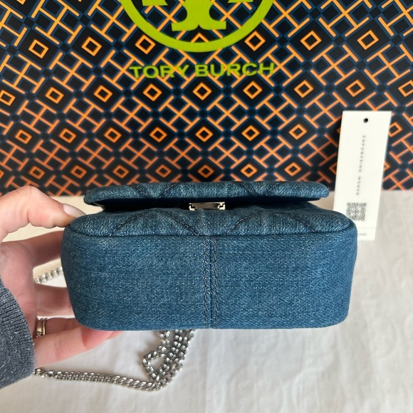 Tory Burch Willa Denim Nano Top Handle Crossbody Bag Denim Blue Silver - Picture 5 of 11
